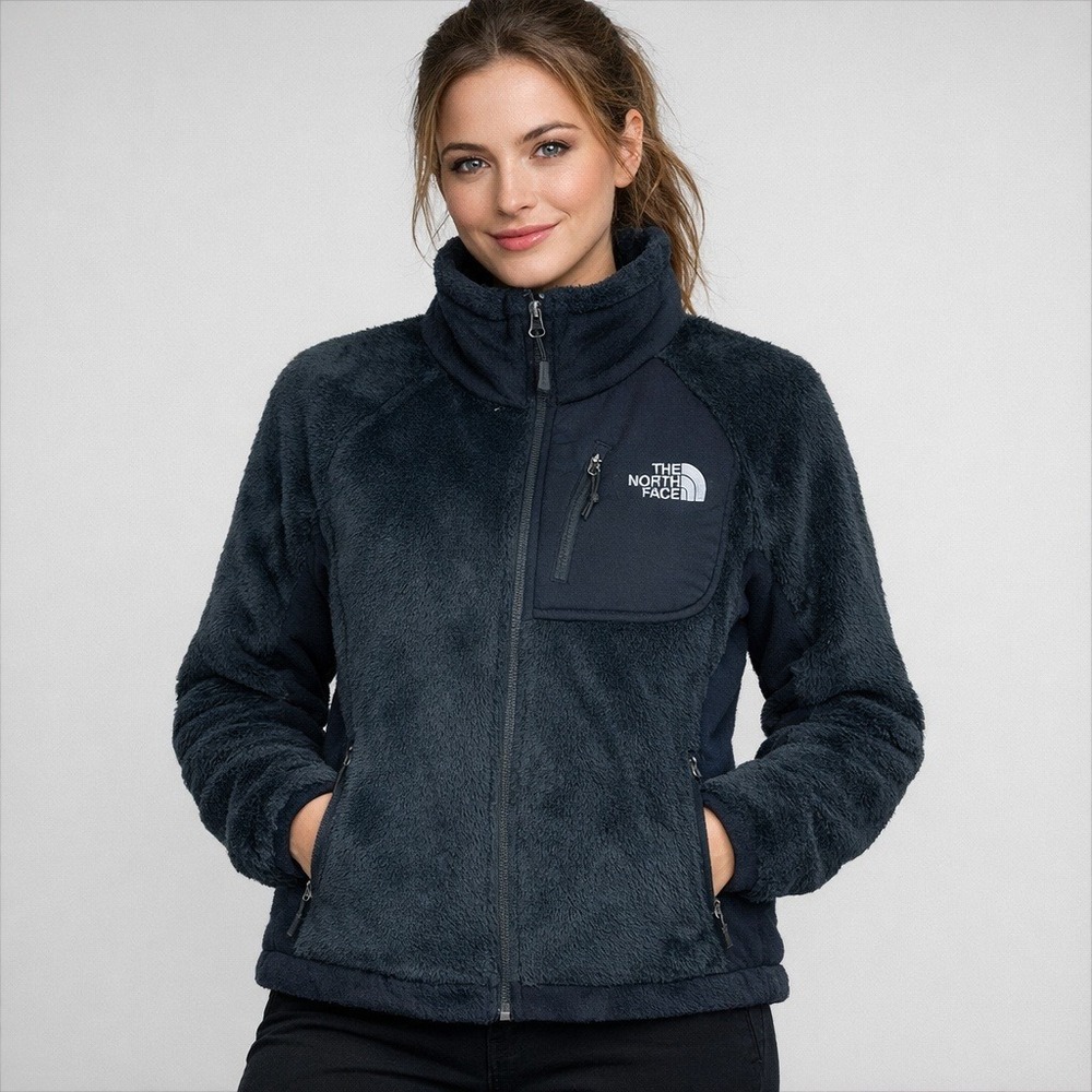 The North Face Women M Fleece Jacket Full Zip Black Hiking Fall Winter Designer